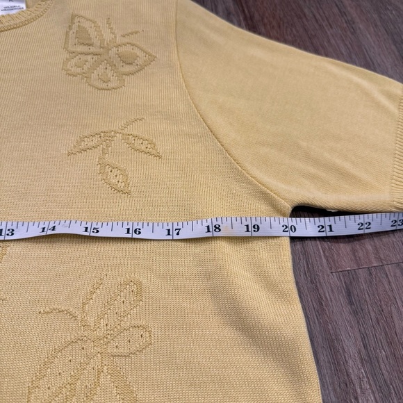 Vtg Alfred Dunner Short Sleeve Sweater Women’s LP Yellow Daisy Flower Butterfly - Picture 5 of 8